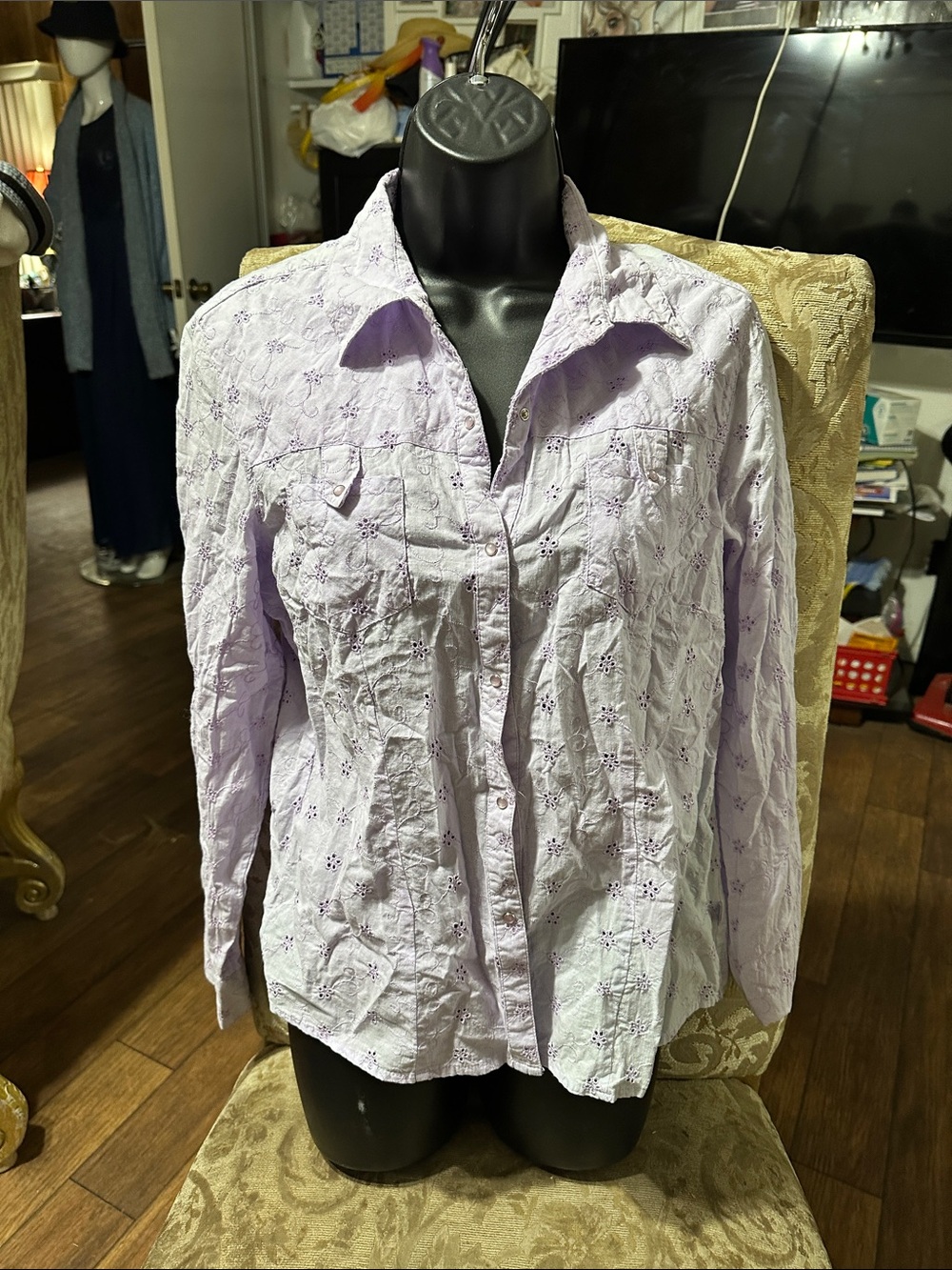 Cowgirl Tuff Lavender Eyelet Button-Down Shirt